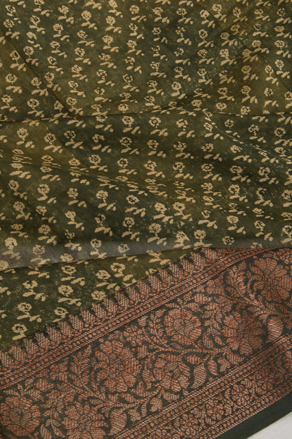 Chanderi Cotton Printed Green Saree