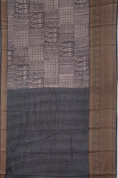 Chanderi Cotton Printed Black Saree