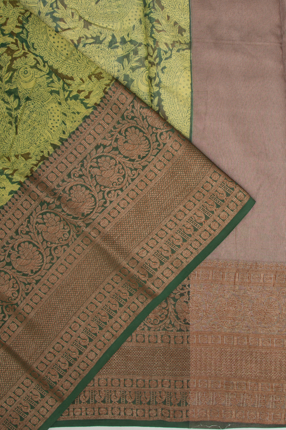 Chanderi Cotton Printed Green Saree