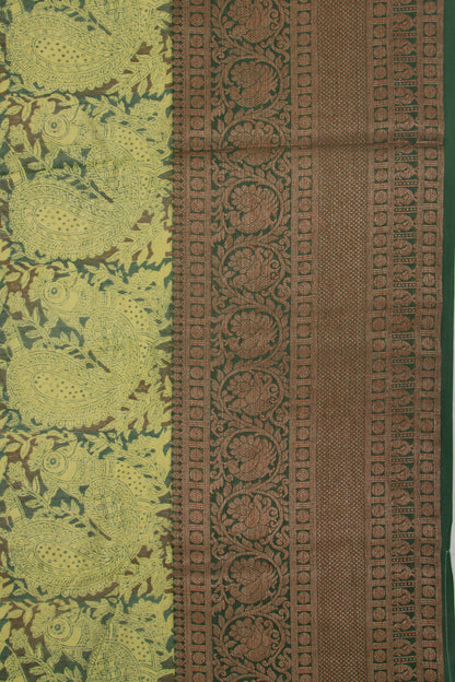 Chanderi Cotton Printed Green Saree