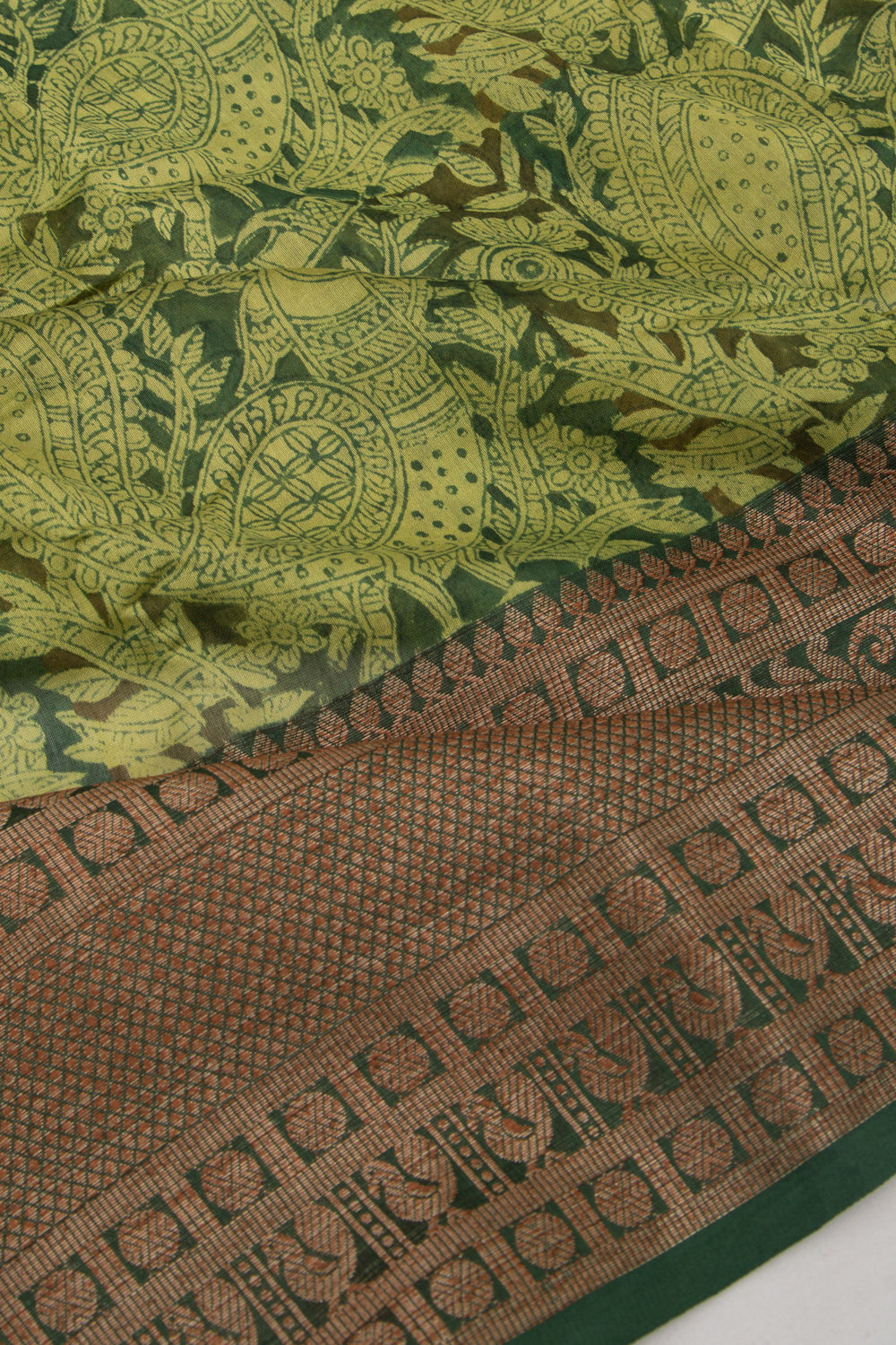 Chanderi Cotton Printed Green Saree