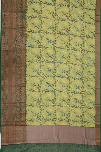 Chanderi Cotton Printed Green Saree