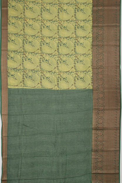 Chanderi Cotton Printed Green Saree