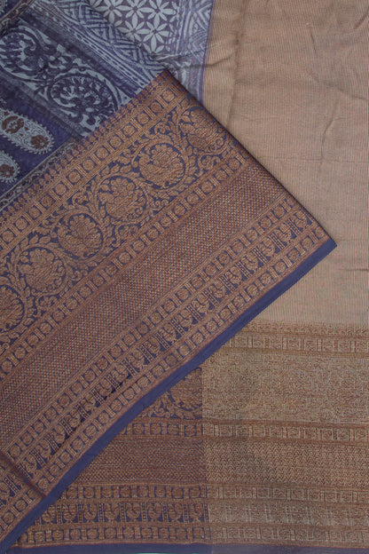 Chanderi Cotton Printed Dark Blue Saree
