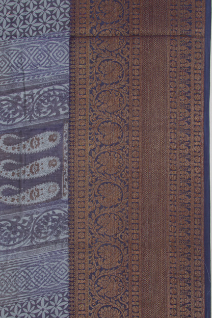 Chanderi Cotton Printed Dark Blue Saree