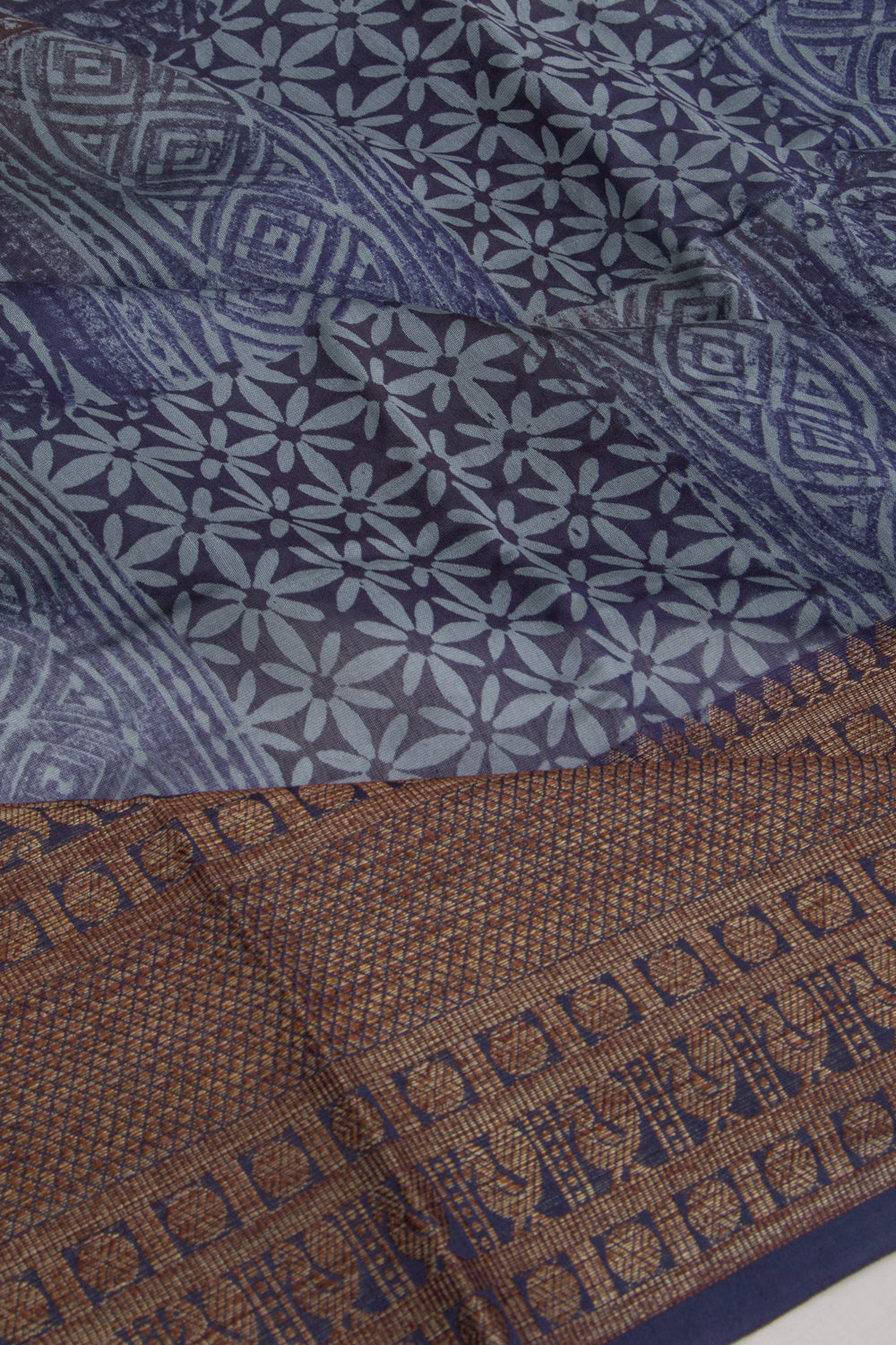Chanderi Cotton Printed Dark Blue Saree