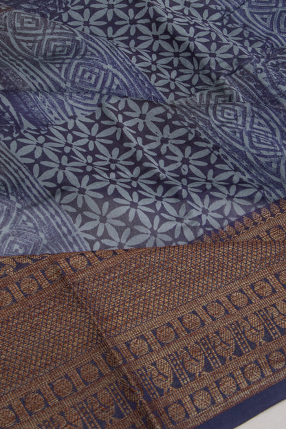 Chanderi Cotton Printed Dark Blue Saree