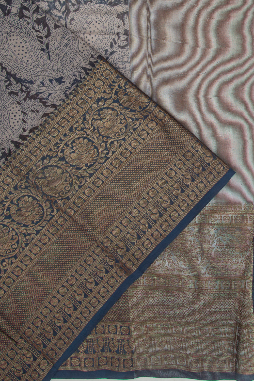 Chanderi Cotton Printed Dark Blue Saree