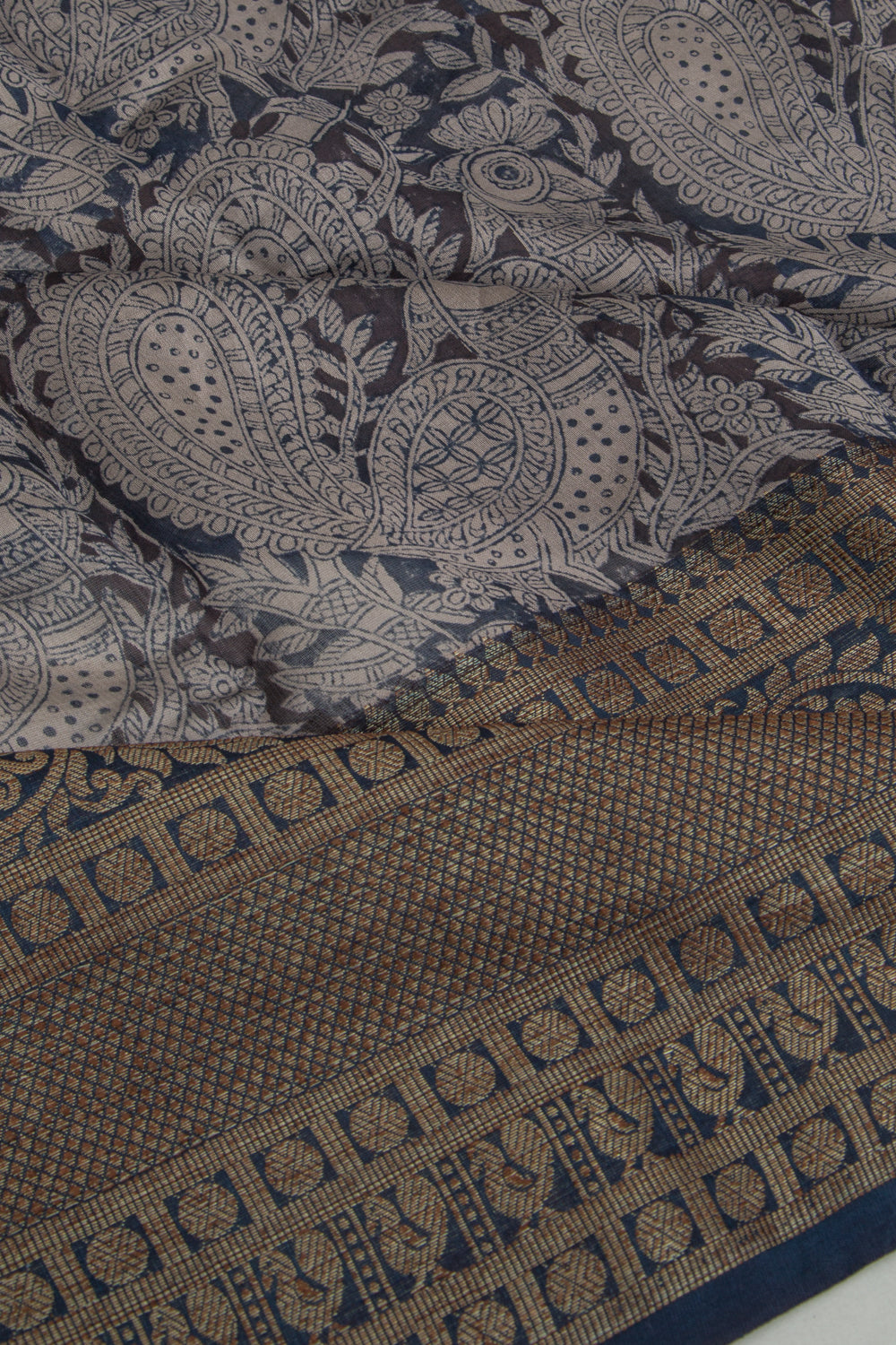 Chanderi Cotton Printed Dark Blue Saree