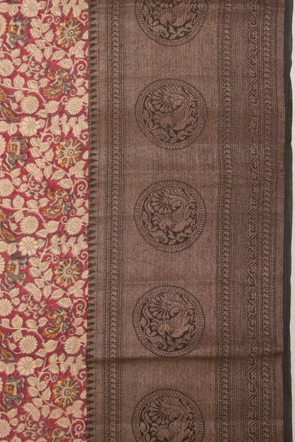 Chanderi Cotton Printed Red Saree