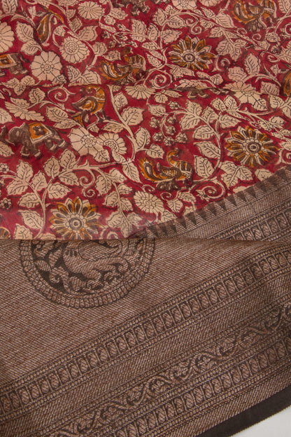 Chanderi Cotton Printed Red Saree