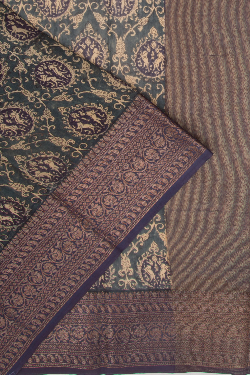 Chanderi Cotton Printed Blue Saree