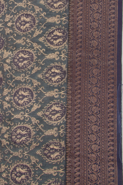 Chanderi Cotton Printed Blue Saree