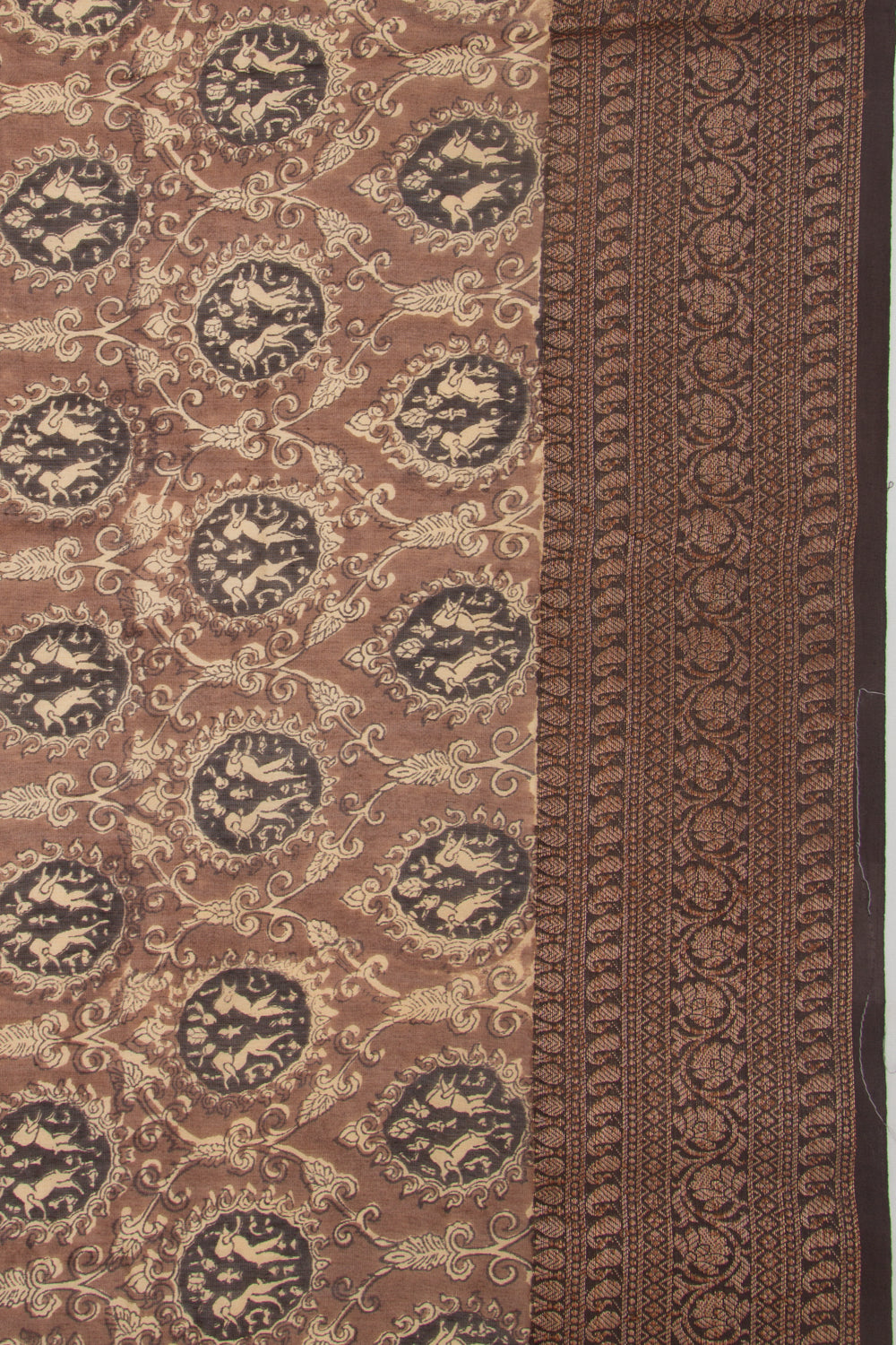 Chanderi Cotton Printed Brown Saree