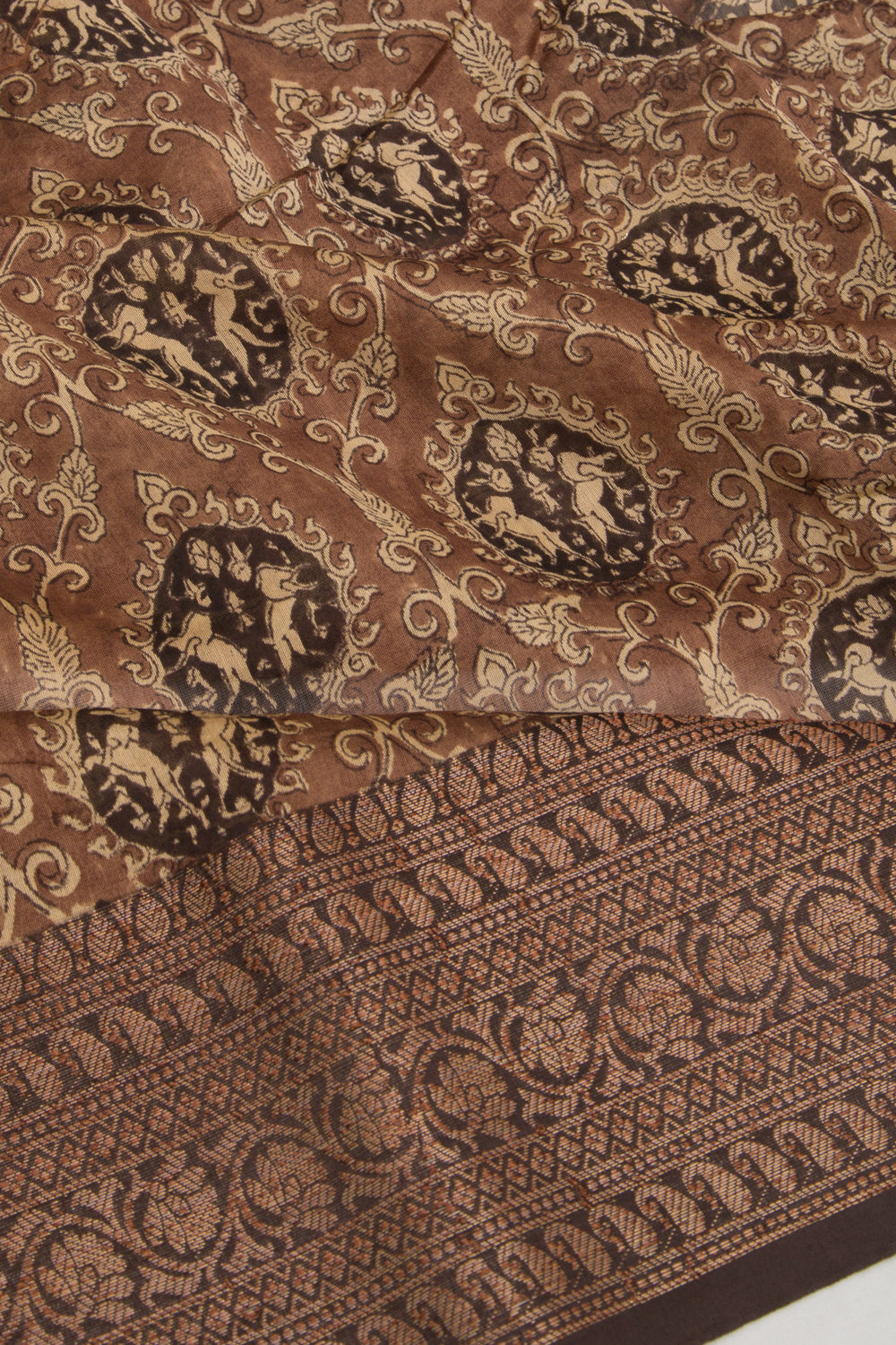 Chanderi Cotton Printed Brown Saree
