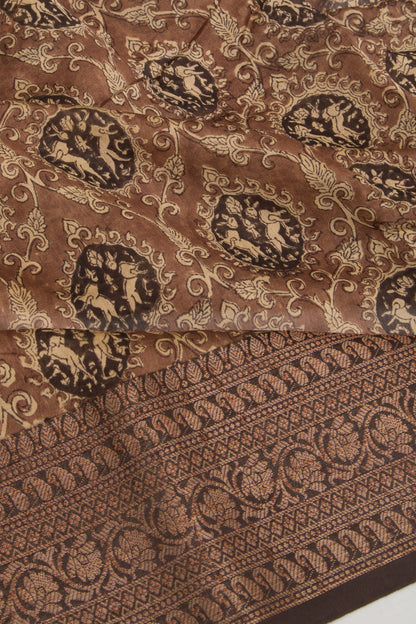 Chanderi Cotton Printed Brown Saree