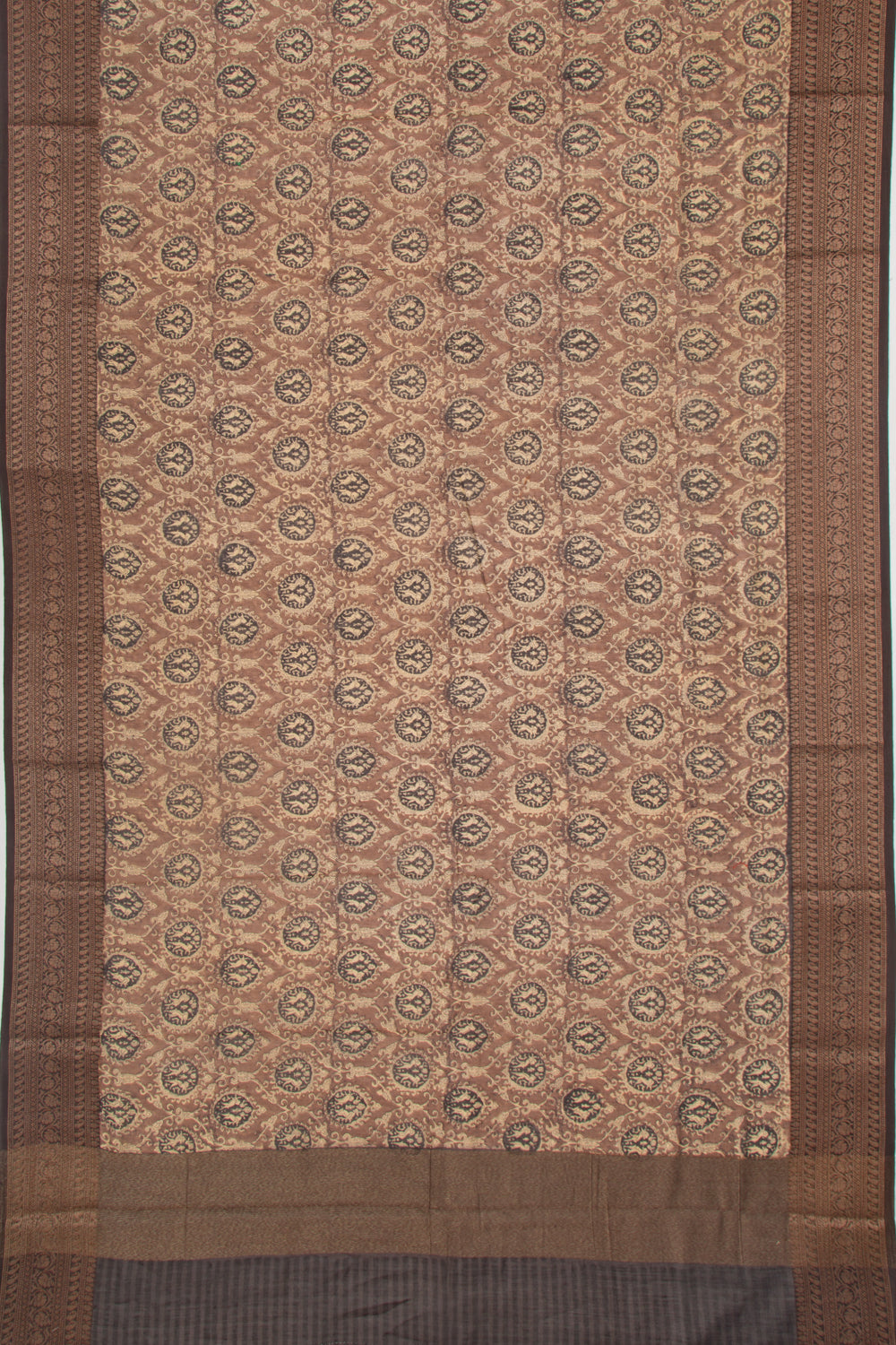 Chanderi Cotton Printed Brown Saree