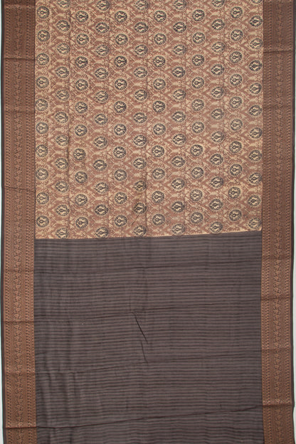 Chanderi Cotton Printed Brown Saree