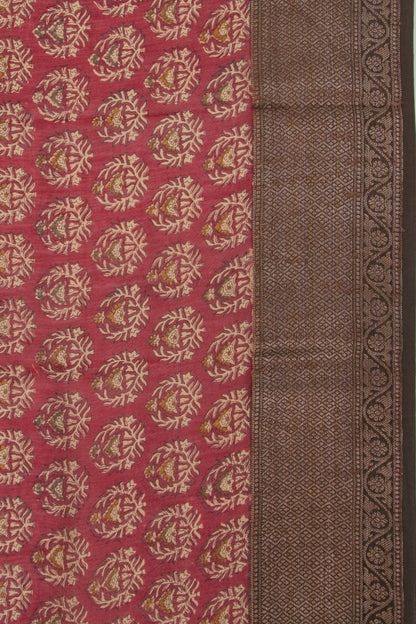Chanderi Cotton Printed Maroon Saree