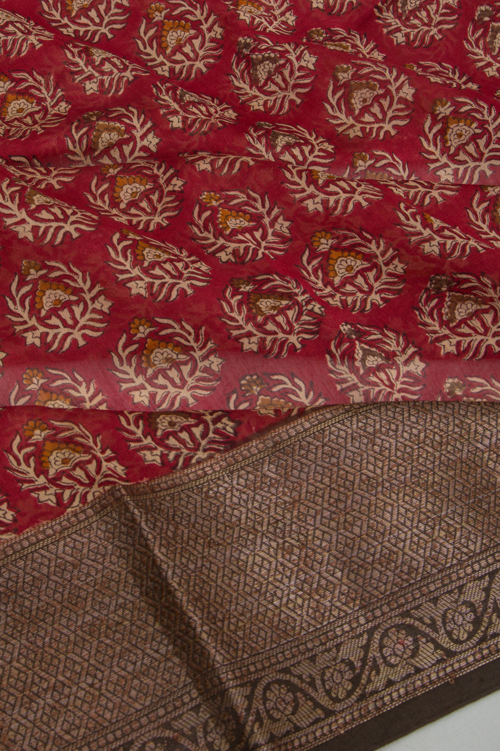 Chanderi Cotton Printed Maroon Saree