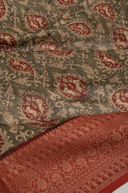 Chanderi Cotton Printed Green Saree