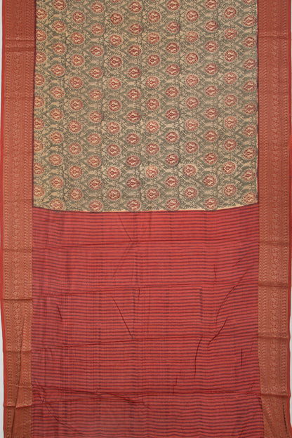 Chanderi Cotton Printed Green Saree