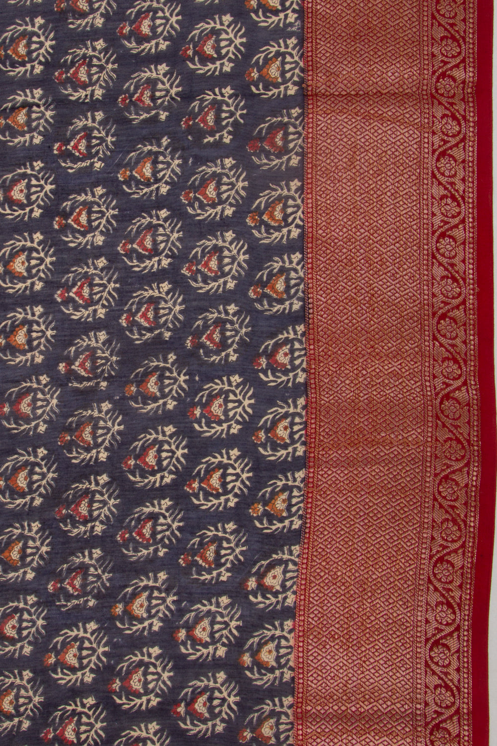 Chanderi Cotton Floral Printed Dark Blue Saree
