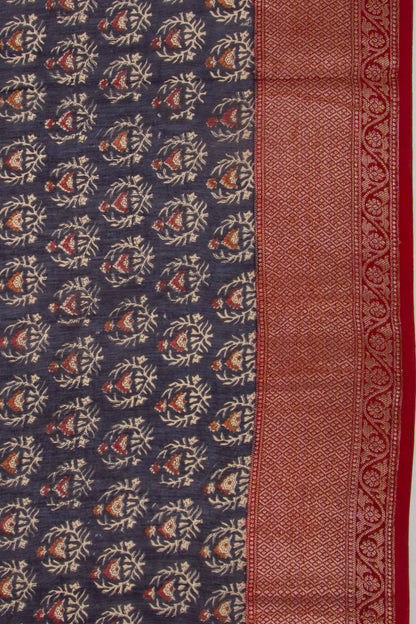 Chanderi Cotton Floral Printed Dark Blue Saree