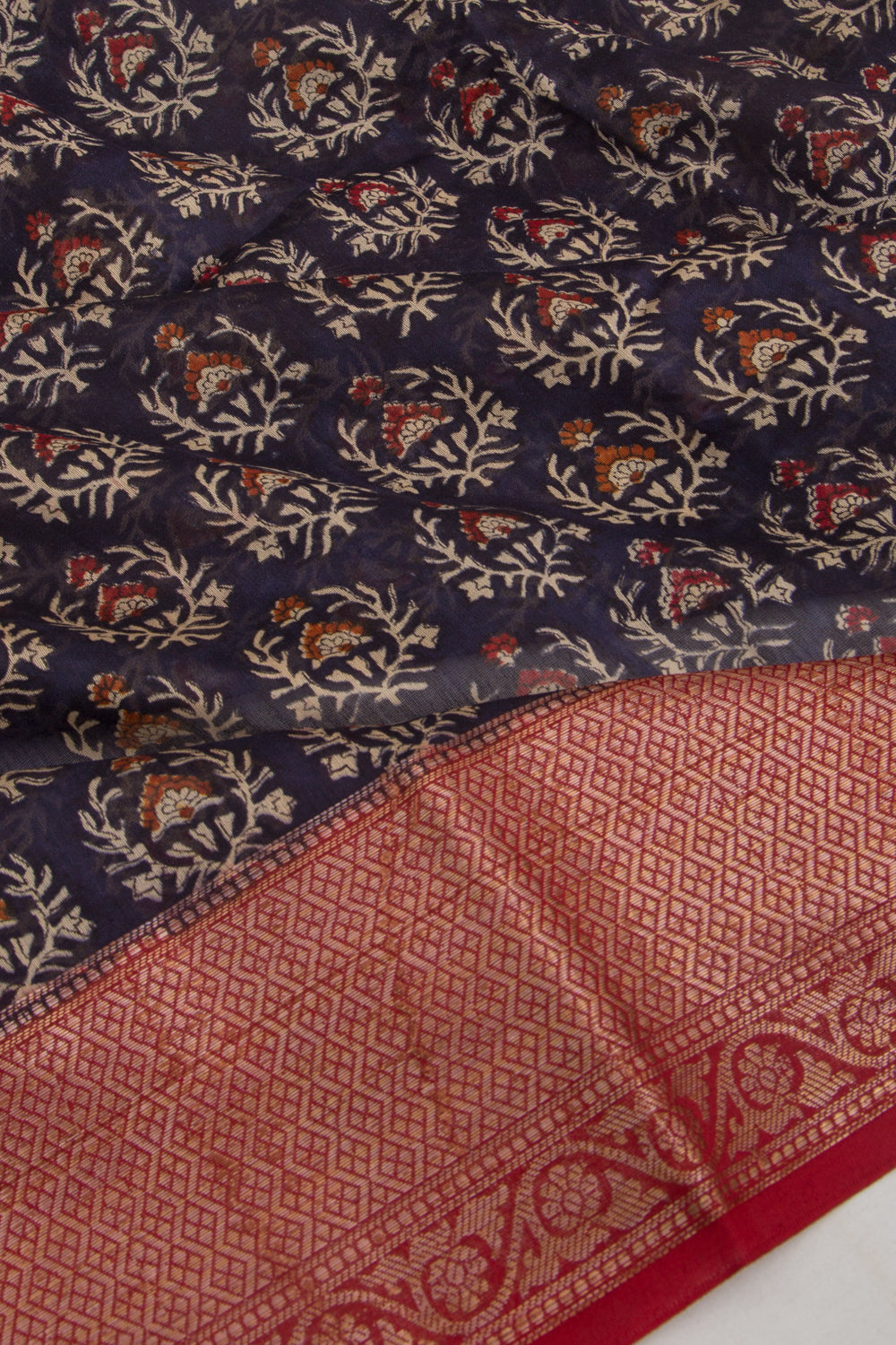 Chanderi Cotton Floral Printed Dark Blue Saree