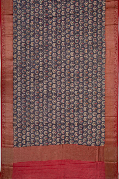 Chanderi Cotton Floral Printed Dark Blue Saree