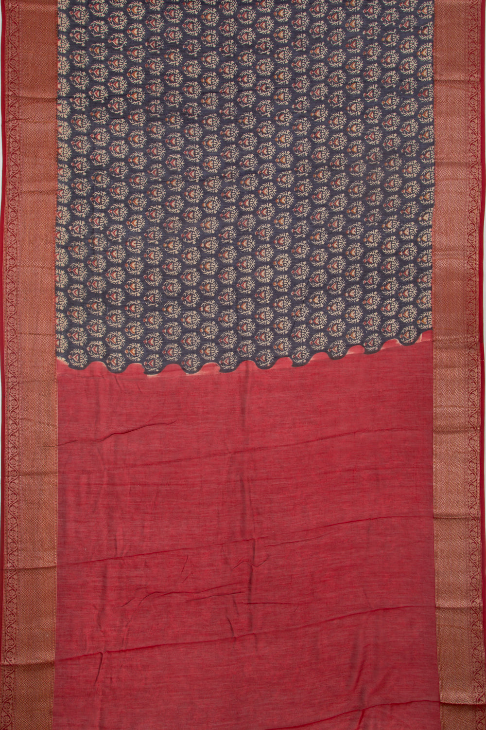 Chanderi Cotton Floral Printed Dark Blue Saree