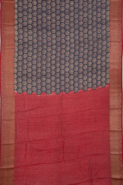 Chanderi Cotton Floral Printed Dark Blue Saree