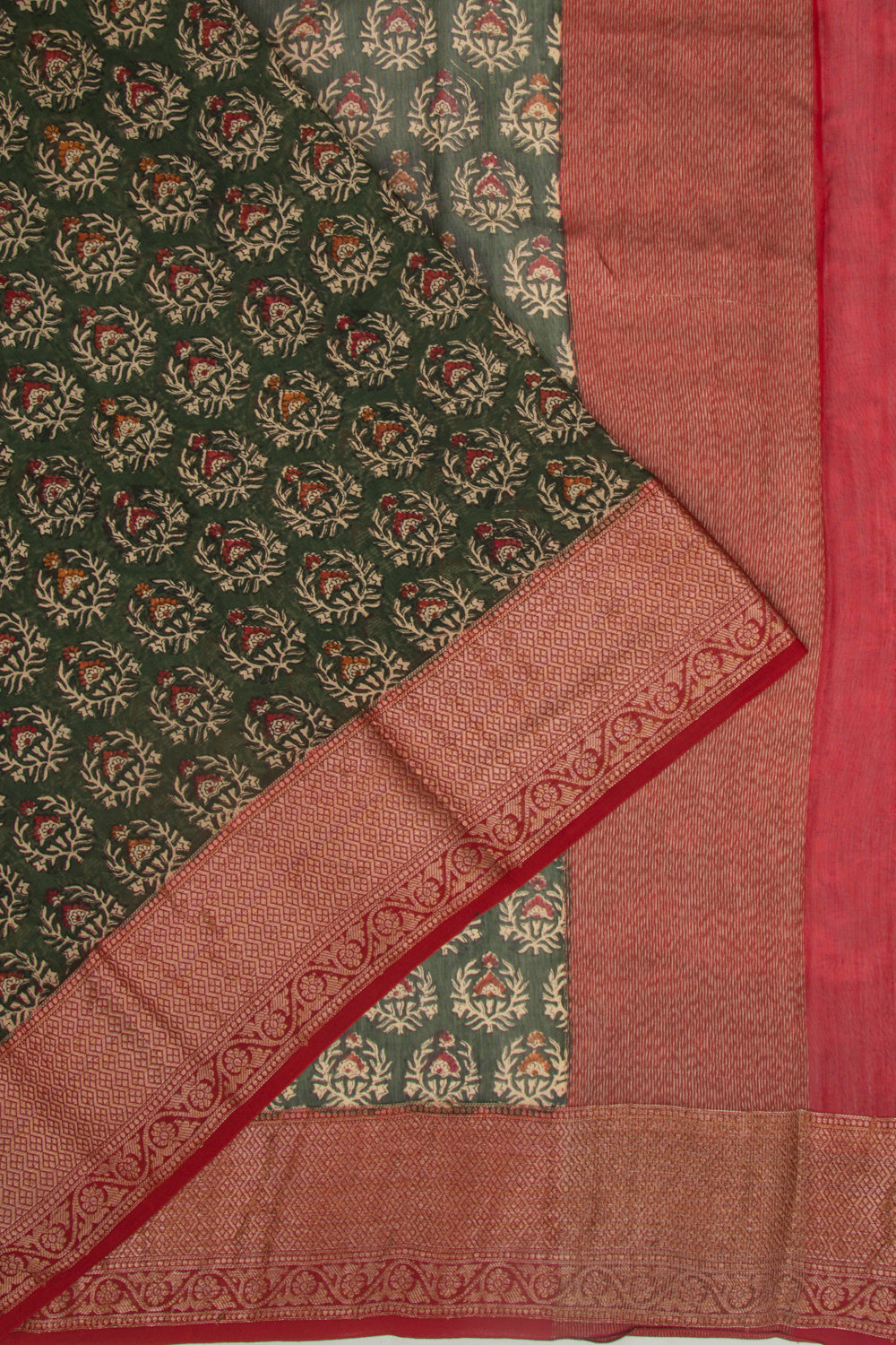 Chanderi Cotton Printed Green Saree