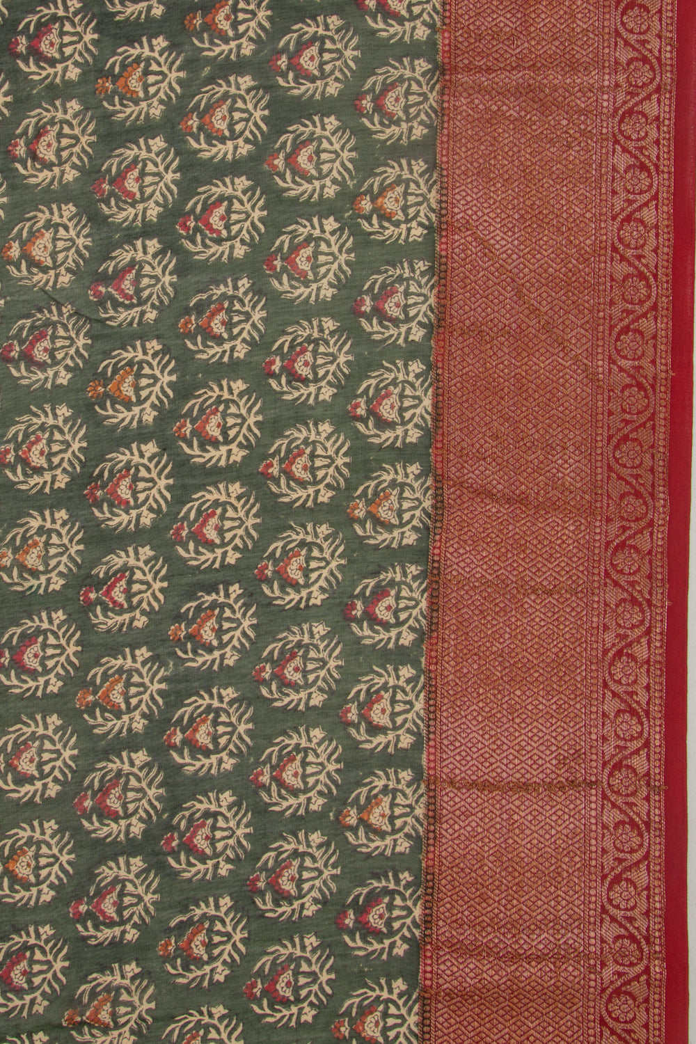 Chanderi Cotton Printed Green Saree
