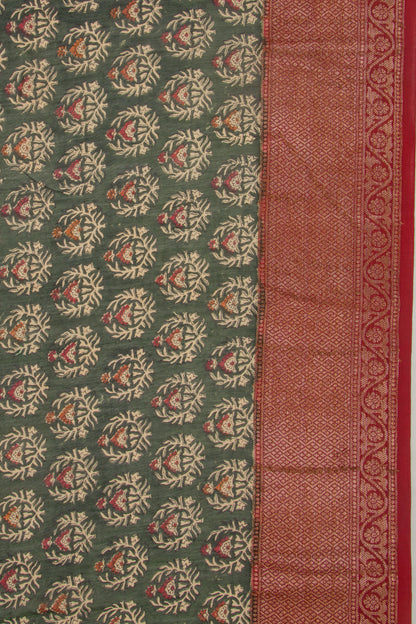 Chanderi Cotton Printed Green Saree