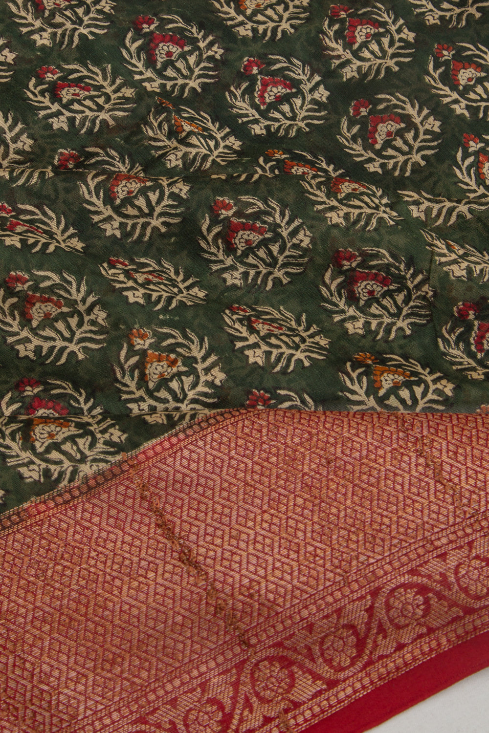 Chanderi Cotton Printed Green Saree