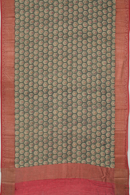 Chanderi Cotton Printed Green Saree