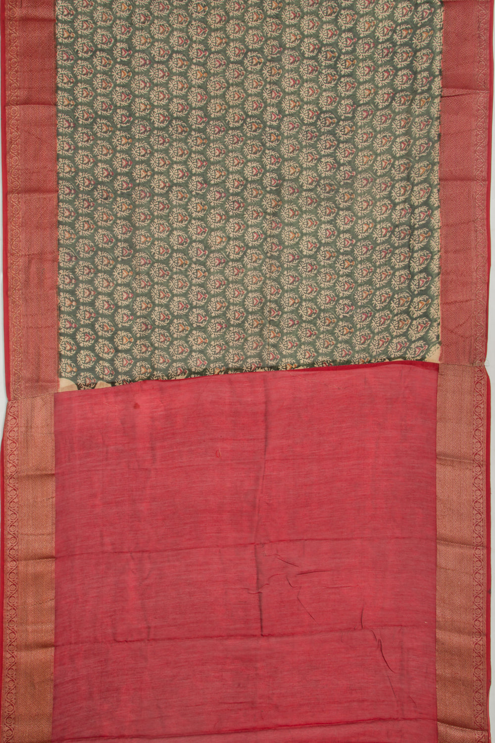 Chanderi Cotton Printed Green Saree