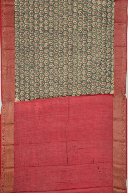 Chanderi Cotton Printed Green Saree