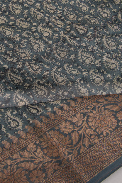 Chanderi Cotton Printed Blue Saree