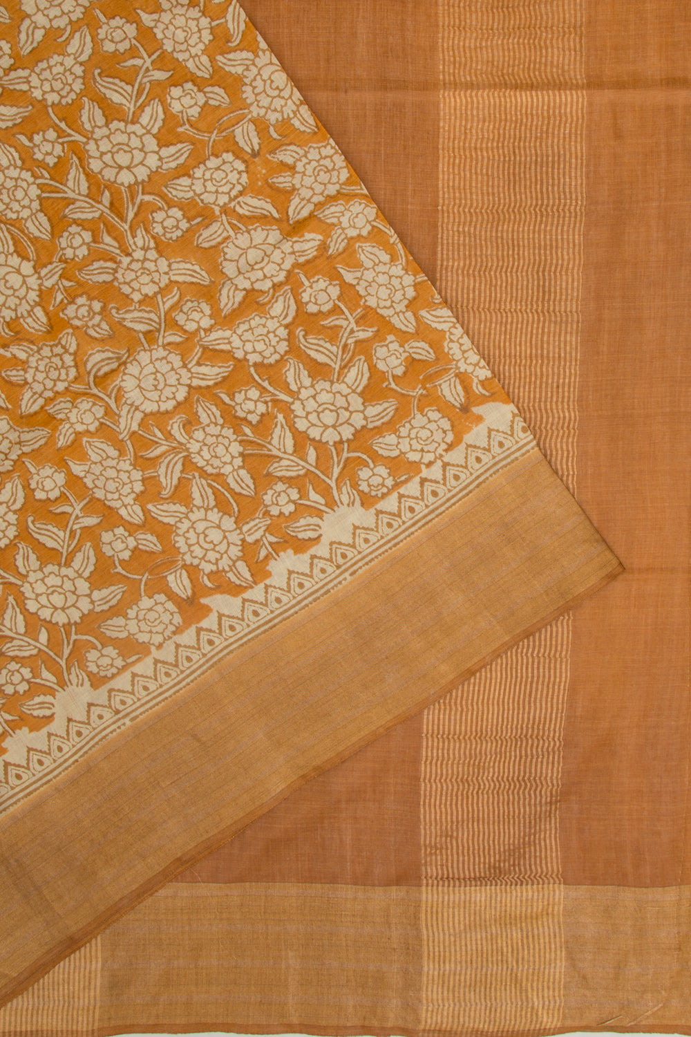 Soft Tussar Floral Printed Mustard Yellow Saree