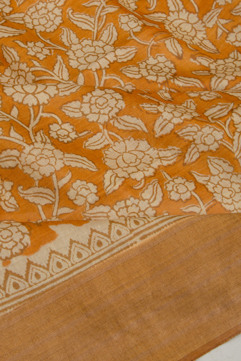 Soft Tussar Floral Printed Mustard Yellow Saree