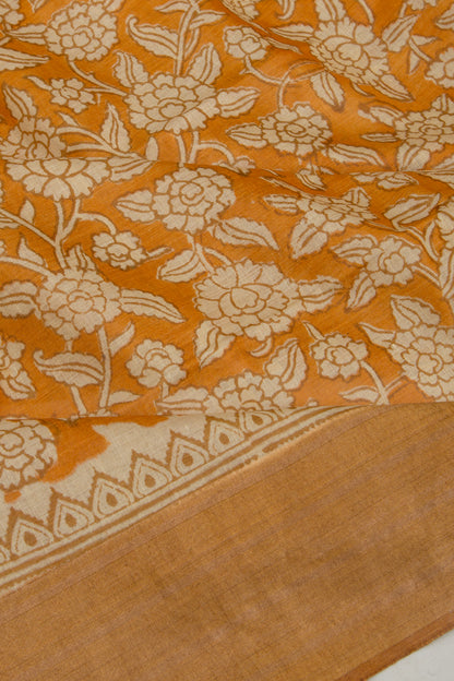 Soft Tussar Floral Printed Mustard Yellow Saree