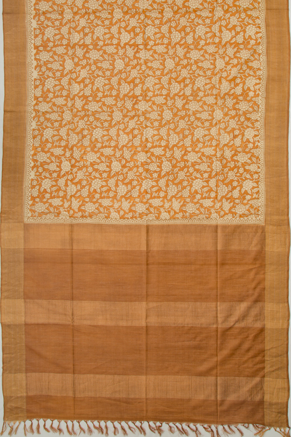 Soft Tussar Floral Printed Mustard Yellow Saree
