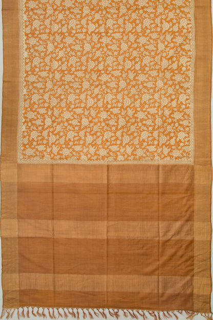 Soft Tussar Floral Printed Mustard Yellow Saree