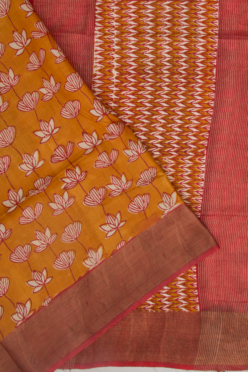 Soft Tussar Floral Printed Mustard Yellow Saree