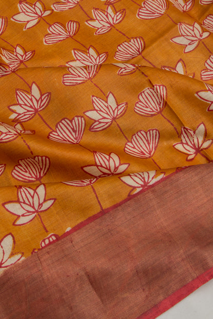 Soft Tussar Floral Printed Mustard Yellow Saree