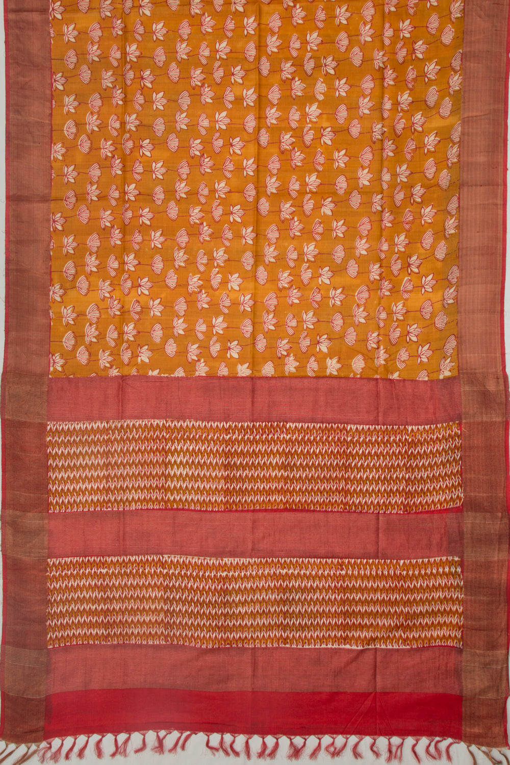 Soft Tussar Floral Printed Mustard Yellow Saree