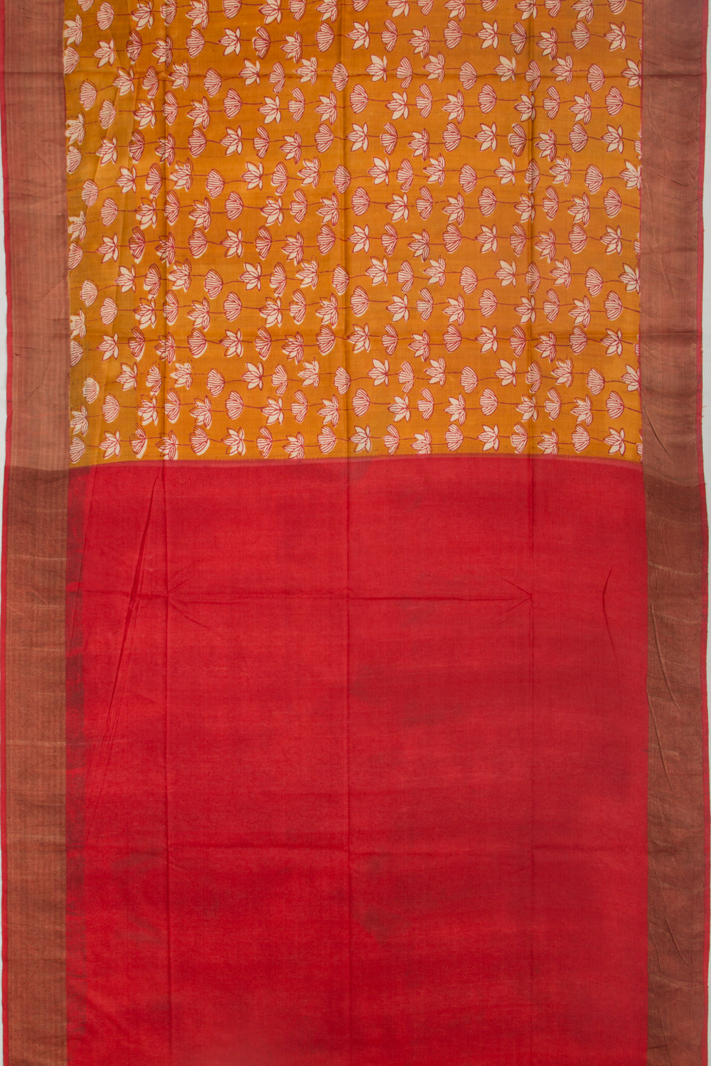 Soft Tussar Floral Printed Mustard Yellow Saree