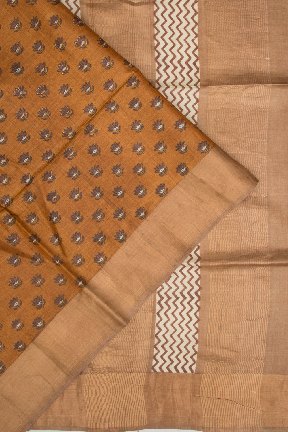 Tussar Floral Printed Mustard Yellow Saree